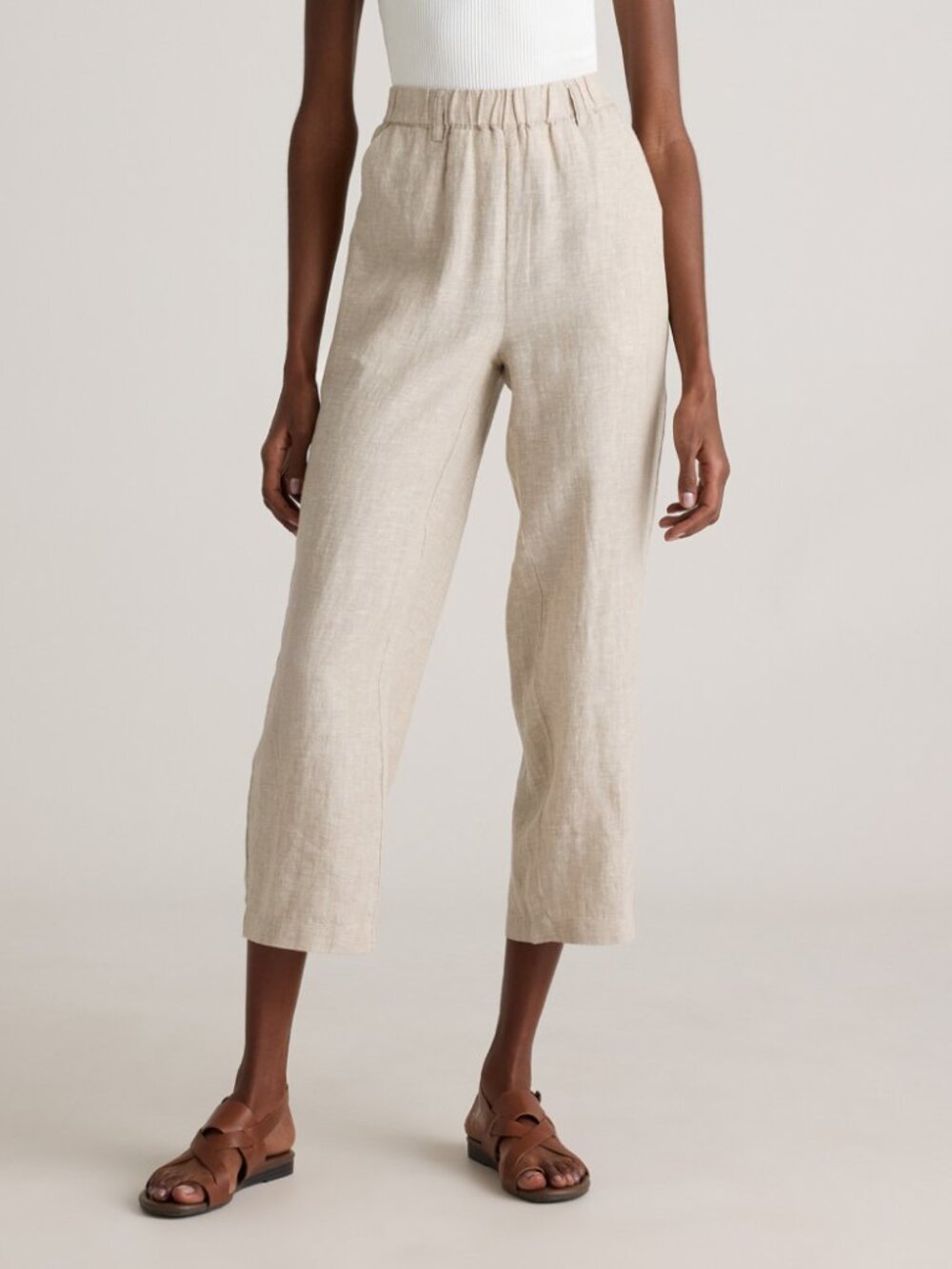 NWT Quince 100% European Linen Pants Flax Pull On Cropped Lounge Womens Size M